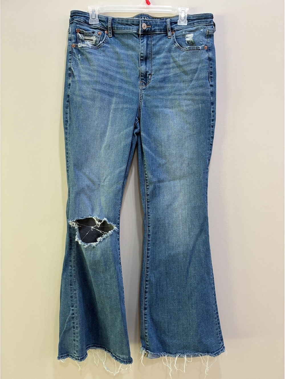 American Eagle Distressed Flared Jeans with Knee Patch